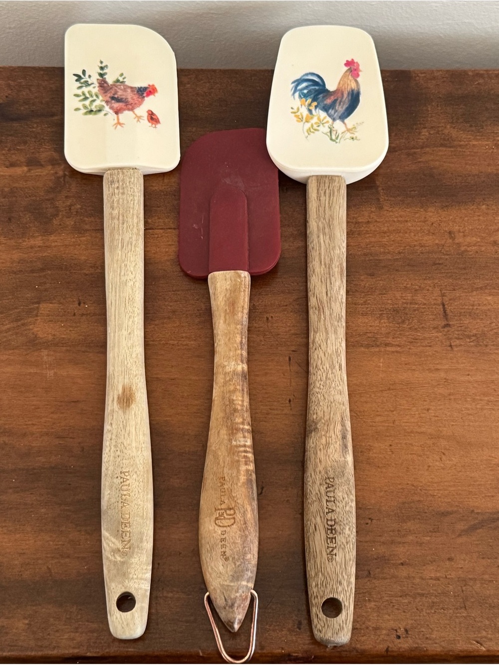 Paula Deen Set of 3 Rooster Silicone Spatulas with Wooden Handles